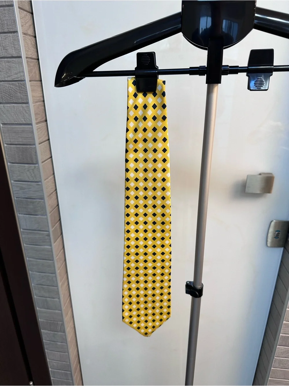 J. Crew Yellow Geometric Silk Tie with Black and White Accents